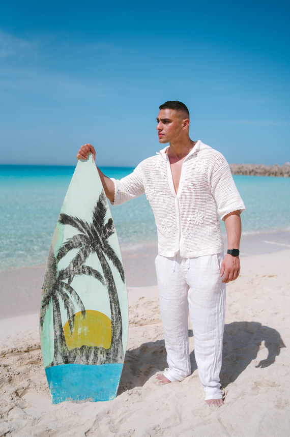 White Flower Shirt Men